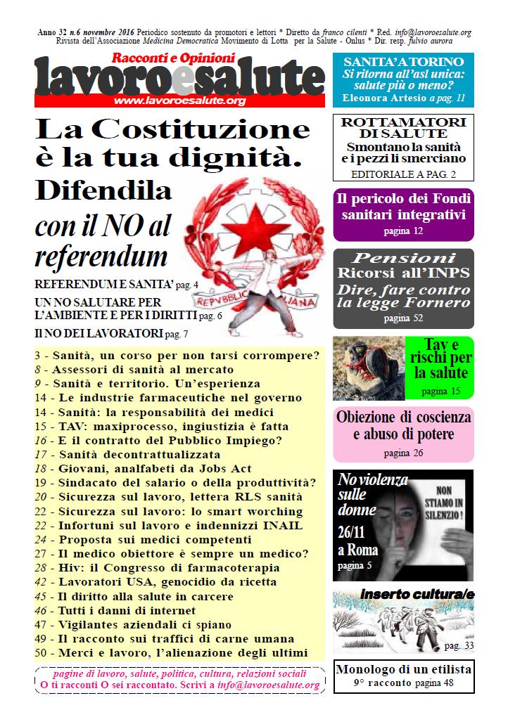 E' in rete il numero di novembre del periodico Lavoro e Salute